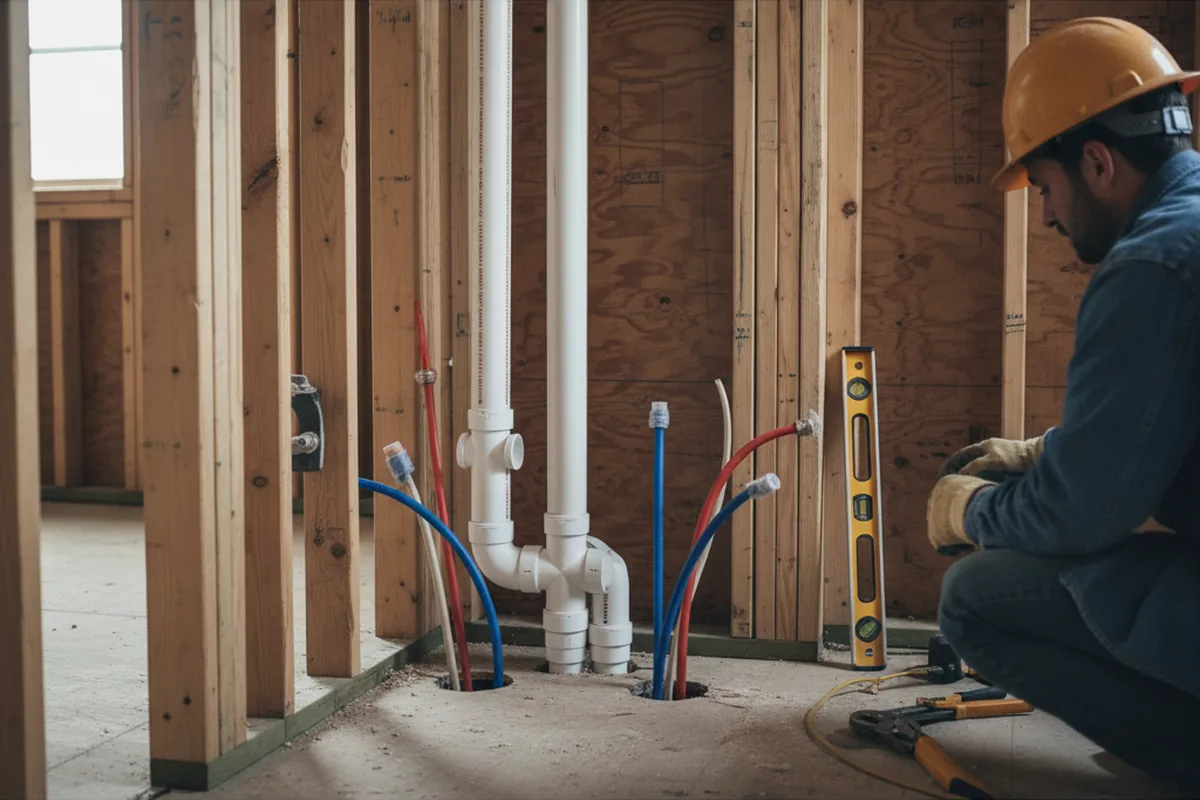 Drain and supply rough-in during Drain Cleaning in Hoagland